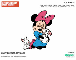 Cuddling A Bunny Rabbit - Disney's Minnie Mouse - Embroidery Design in 3 sizes & 8 formats