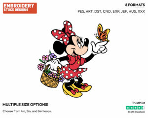 Carrying A Basket Of Flowers - Disney's Minnie Mouse - Embroidery Design in 3 sizes & 8 formats