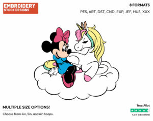 Sitting On A Cloud With A Unicorn - Disney's Minnie Mouse - Embroidery Design in 3 sizes & 8 formats