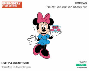 Having A Cup Of Tea - Disney's Minnie Mouse - Embroidery Design in 3 sizes & 8 formats