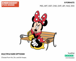 Sitting On A Bench - Disney's Minnie Mouse - Embroidery Design in 3 sizes & 8 formats