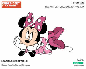 Minnie Lying Down With Her Head In Her Hands - Disney's Minnie Mouse - Embroidery Design in 3 sizes & 8 formats