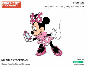 Minnie Mouse Looking At Her Phone - Disney's Minnie Mouse - Embroidery Design in 3 sizes & 8 formats