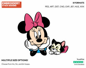 Minnie Mouse Posing With Figaro - Disney's Minnie Mouse - Embroidery Design in 3 sizes & 8 formats