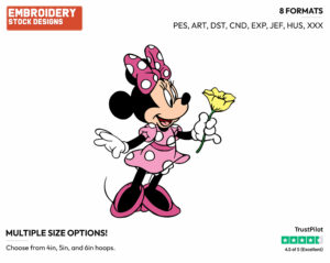 Minnie Mouse Holding A Flower - Disney's Minnie Mouse - Embroidery Design in 3 sizes & 8 formats