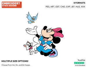 Greeting A Bird - Disney's Minnie Mouse - Embroidery Design in 3 sizes & 8 formats