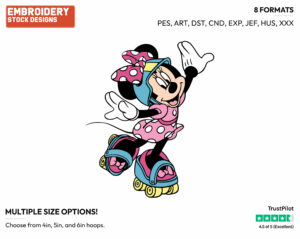 Rollerskating - Disney's Minnie Mouse - Embroidery Design in 3 sizes & 8 formats
