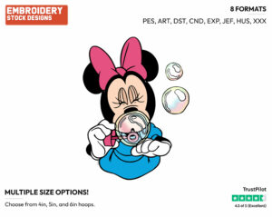 Blowing Bubbles - Disney's Minnie Mouse - Embroidery Design in 3 sizes & 8 formats