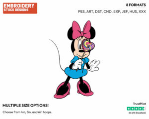 Holding A Lollipop - Disney's Minnie Mouse - Embroidery Design in 3 sizes & 8 formats