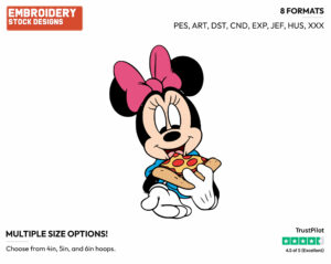 Eating Pizza - Disney's Minnie Mouse - Embroidery Design in 3 sizes & 8 formats