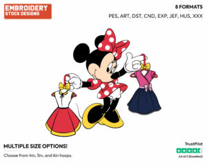Minnie Mouse Holding Up Two Dresses From Her Closet - Disney's Minnie Mouse - Embroidery Design in 3 sizes & 8 formats