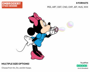 Minnie Blowing Bubbles - Disney's Minnie Mouse - Embroidery Design in 3 sizes & 8 formats