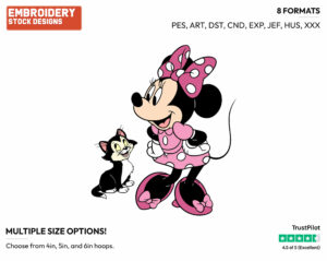 Minnie With Figaro - Disney's Minnie Mouse - Embroidery Design in 3 sizes & 8 formats
