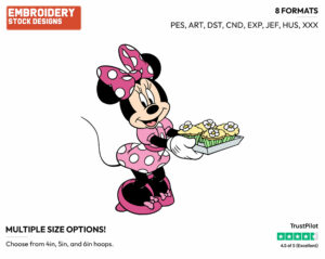 Holding A Tray Of Daisy Cupcakes - Disney's Minnie Mouse - Embroidery Design in 3 sizes & 8 formats