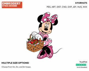 Carrying Basket Of Strawberries - Disney's Minnie Mouse - Embroidery Design in 3 sizes & 8 formats