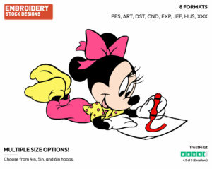 Young Minnie Drawing - Disney's Minnie Mouse - Embroidery Design in 3 sizes & 8 formats
