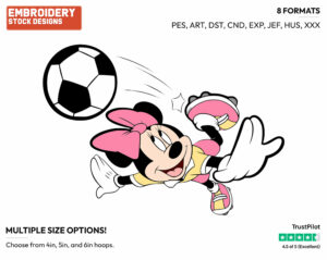 Minnie Playing Soccer - Disney's Minnie Mouse - Embroidery Design in 3 sizes & 8 formats
