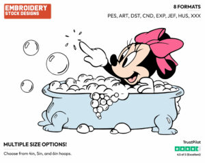 Minnie Taking A Bath - Disney's Minnie Mouse - Embroidery Design in 3 sizes & 8 formats