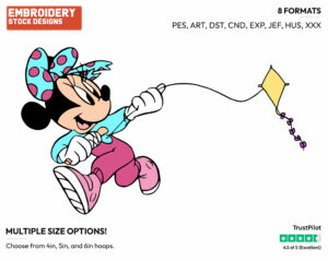 Young Minnie Flying A Kite - Disney's Minnie Mouse - Embroidery Design in 3 sizes & 8 formats