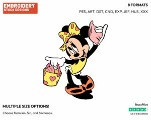 Young Minnie Listening To Seashell - Disney's Minnie Mouse - Embroidery Design in 3 sizes & 8 formats