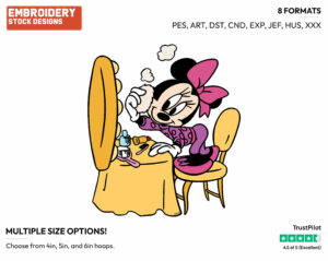 Young Minnie Applying Makeup In Mirror - Disney's Minnie Mouse - Embroidery Design in 3 sizes & 8 formats