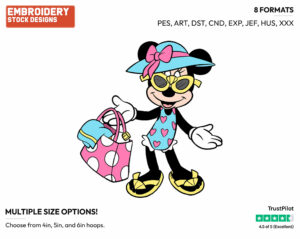 Minnie Ready For The Beach - Disney's Minnie Mouse - Embroidery Design in 3 sizes & 8 formats