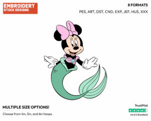 Minnie Mouse Dressed As A Mermaid - Disney's Minnie Mouse - Embroidery Design in 3 sizes & 8 formats