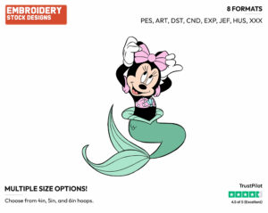 Mermaid Minnie Mouse - Disney's Minnie Mouse - Embroidery Design in 3 sizes & 8 formats
