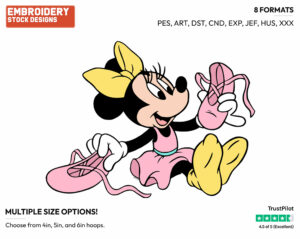 Putting On Her Ballerina Slippers - Disney's Minnie Mouse - Embroidery Design in 3 sizes & 8 formats