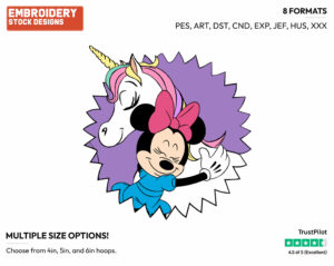Minnie Hugging Her Unicorn - Disney's Minnie Mouse - Embroidery Design in 3 sizes & 8 formats