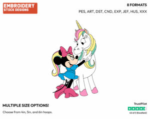 Minnie With Her Unicorn - Disney's Minnie Mouse - Embroidery Design in 3 sizes & 8 formats