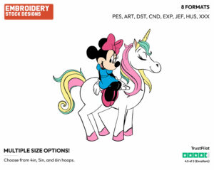 Minnie Sitting On Unicorn - Disney's Minnie Mouse - Embroidery Design in 3 sizes & 8 formats