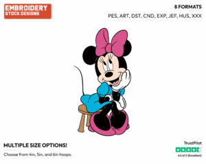 Minnie Sitting On A Stool - Disney's Minnie Mouse - Embroidery Design in 3 sizes & 8 formats