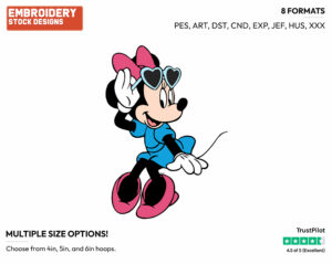 Wearing Sunglasses - Disney's Minnie Mouse - Embroidery Design in 3 sizes & 8 formats