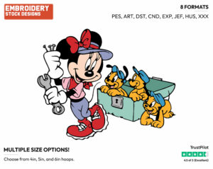 Minnie, Puppies - Disney's Minnie Mouse - Embroidery Design in 3 sizes & 8 formats