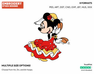 Flamenco Dancing - Disney's Minnie Mouse - Embroidery Design in 3 sizes & 8 formats