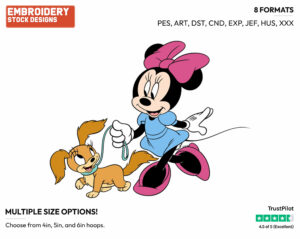 Minnie Walking Dog - Disney's Minnie Mouse - Embroidery Design in 3 sizes & 8 formats