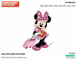 Carrying Luggage, Passport - Disney's Minnie Mouse - Embroidery Design in 3 sizes & 8 formats