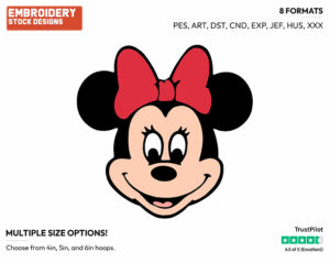 Minnie's Face - Disney's Minnie Mouse - Embroidery Design in 3 sizes & 8 formats