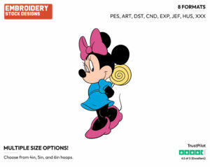 Minnie, Lollipop - Disney's Minnie Mouse - Embroidery Design in 3 sizes & 8 formats
