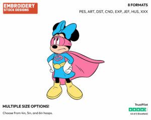 Super Minnie - Disney's Minnie Mouse - Embroidery Design in 3 sizes & 8 formats