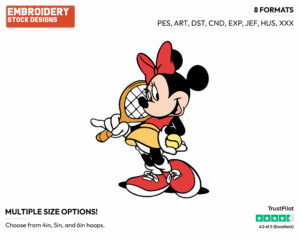 Ready To Play Tennis - Disney's Minnie Mouse - Embroidery Design in 3 sizes & 8 formats