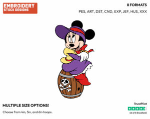 Minnie Dressed As A Pirate - Disney's Minnie Mouse - Embroidery Design in 3 sizes & 8 formats