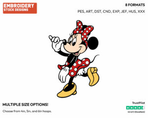 Minnie Mouse In Red Polka Dot Dress - Disney's Minnie Mouse - Embroidery Design in 3 sizes & 8 formats