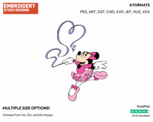 Minnie Practising Rhythmic Gymnastics In Tutu With Ribbon - Disney's Minnie Mouse - Embroidery Design in 3 sizes & 8 formats