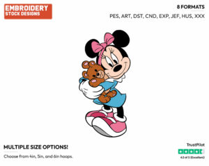 Hugging A Teddy Bear - Disney's Minnie Mouse - Embroidery Design in 3 sizes & 8 formats