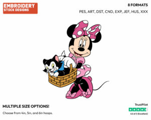 Minnie, Figaro In Basket - Disney's Minnie Mouse - Embroidery Design in 3 sizes & 8 formats