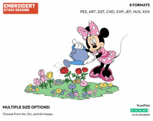 Watering Flower Garden - Disney's Minnie Mouse - Embroidery Design in 3 sizes & 8 formats