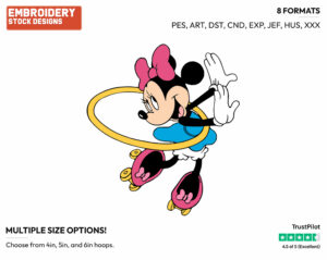 Rollerskating With Hula Hoop - Disney's Minnie Mouse - Embroidery Design in 3 sizes & 8 formats