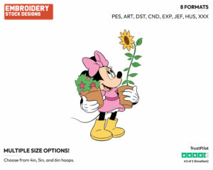 Minnie, Flowers - Disney's Minnie Mouse - Embroidery Design in 3 sizes & 8 formats